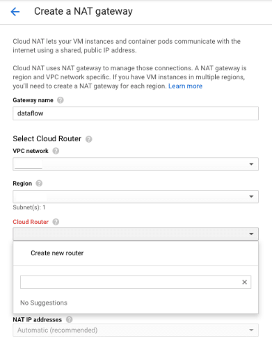Elasticsearch to BigQuery: Creating a NAT Gateway.
